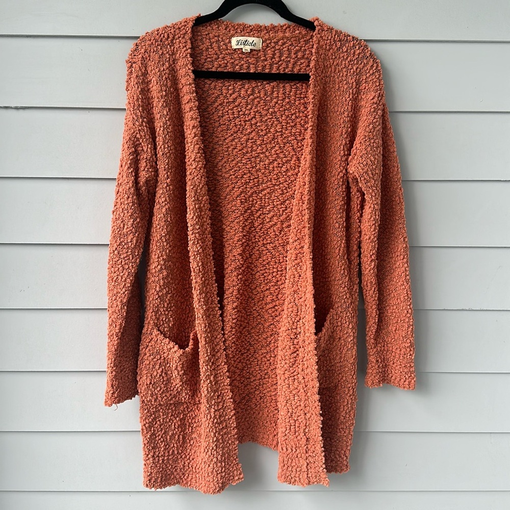☀️BOGO Item Listicle Orange Popcorn Open Front Long Line Cardigan☀️